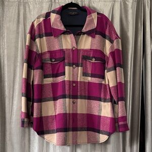 Lane Bryant Vibrant Pink and Beige Plaid Shacket